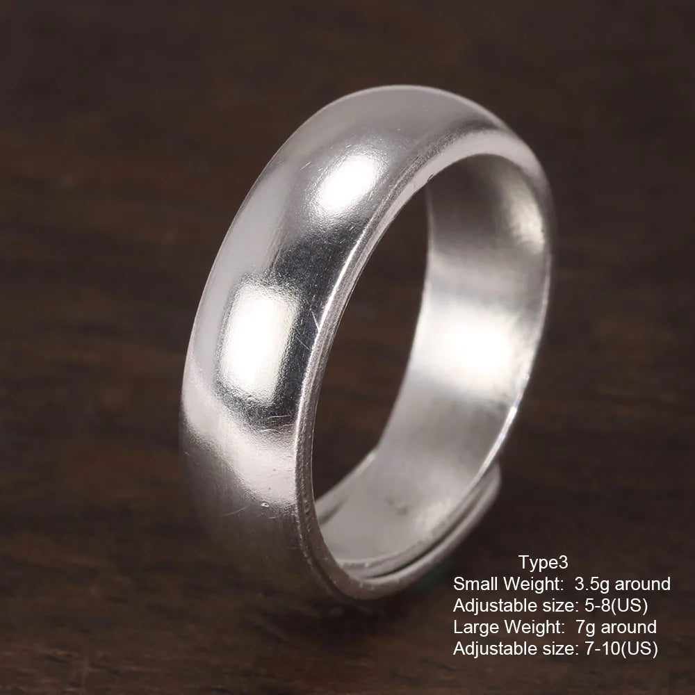 Genuine Sterling Silver 999 Hammer Pattern Men'S and Women'S Rings Six-Character Mantra Simple Jewelry