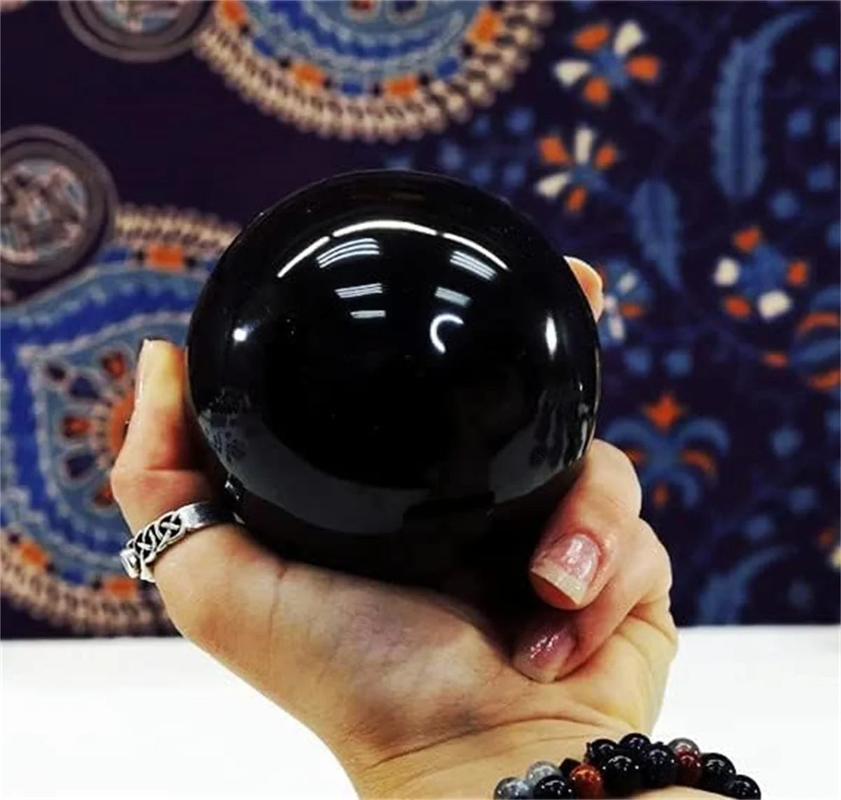 ⚫ Spiritual Abacus Black Obsidian Sphere – Protection & Divination Crystal Ball