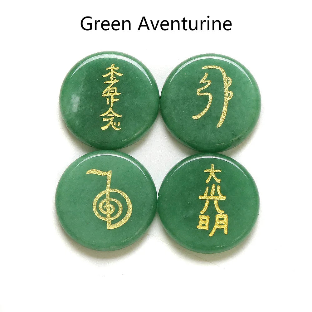 Spiritual Abacus 4-Piece Reiki Healing Stone Set – Natural Semi-Precious Crystal Slabs with Reiki Symbols (10 Color Options)