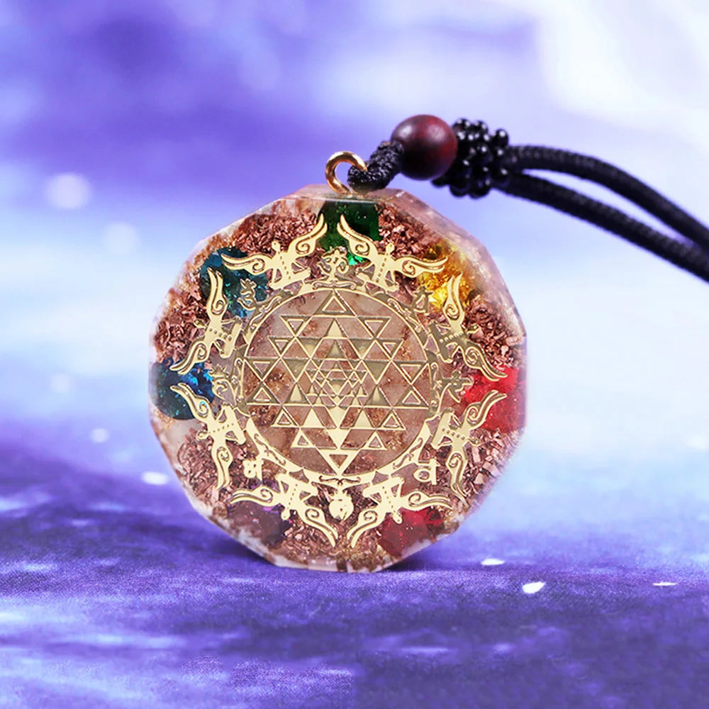 ✨ Spiritual Abacus Luminous Orgonite Sri Yantra Pendant – Chakra Healing & EMF Protection Necklace