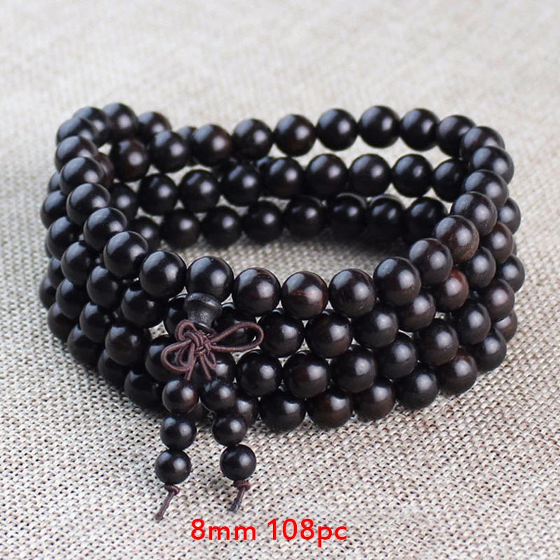 🧘♂️ Spiritual Abacus Natural Ebony Wood Mala Bracelet – Buddhist Meditation & Prayer Beads