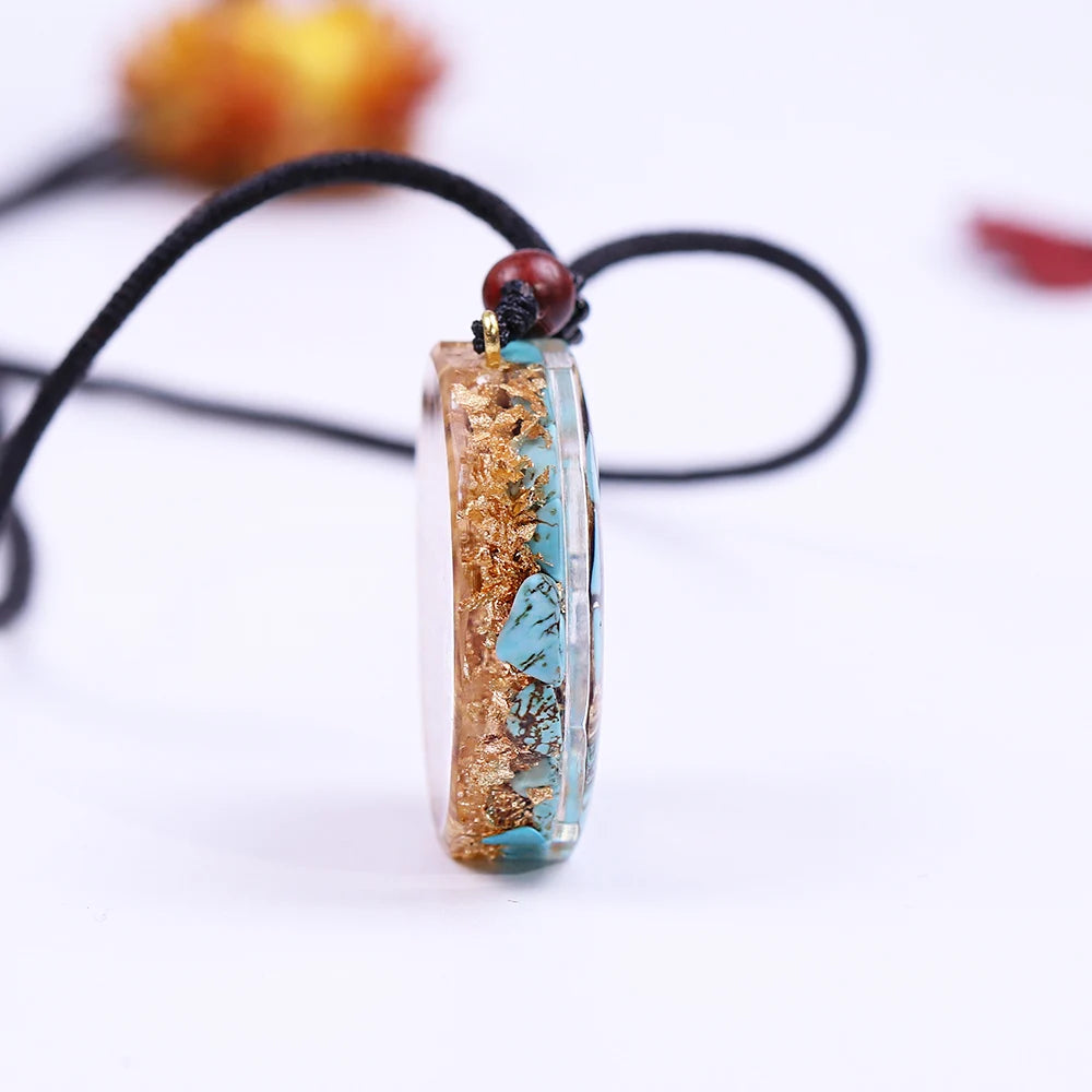 🔷 Spiritual Abacus Orgonite Pendant – Natural Turquoise EMF Protection & Healing Energy Necklace
