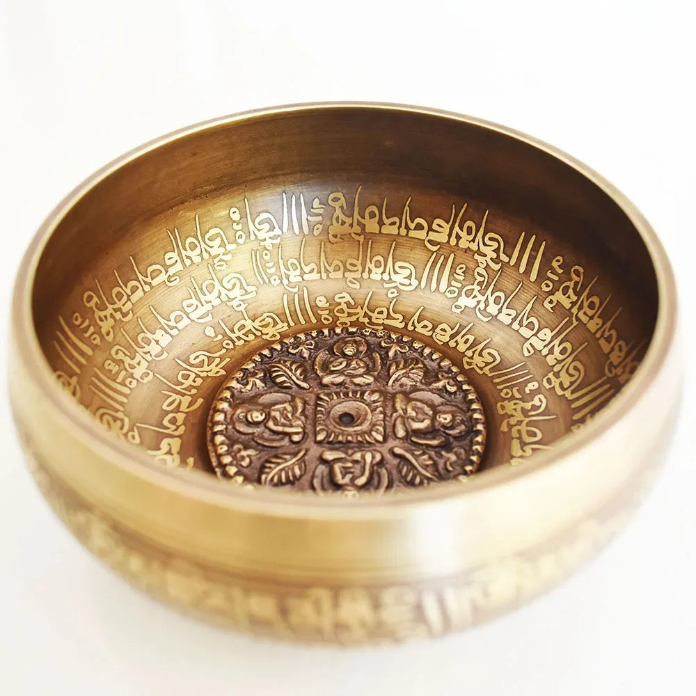 🥣 Nepal Handmade Singing Bowl Set – Buddha Mantra Design