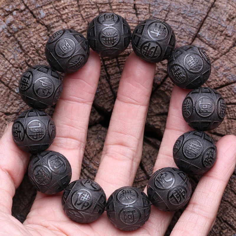 Spiritual Abacus 12-Bead Tibetan Black Wood Bracelet – Genuine Natural Beads for Prayer & Protection