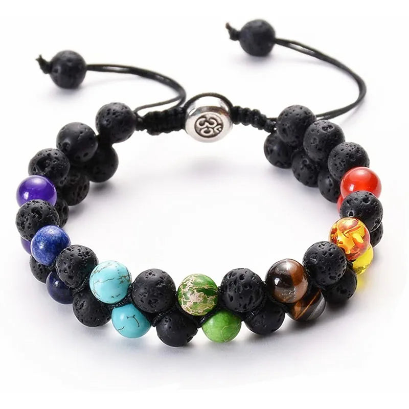 Spiritual Abacus 🌈 Double Layer 7 Chakra Healing Bracelet – Lava Stone & Gem Beads