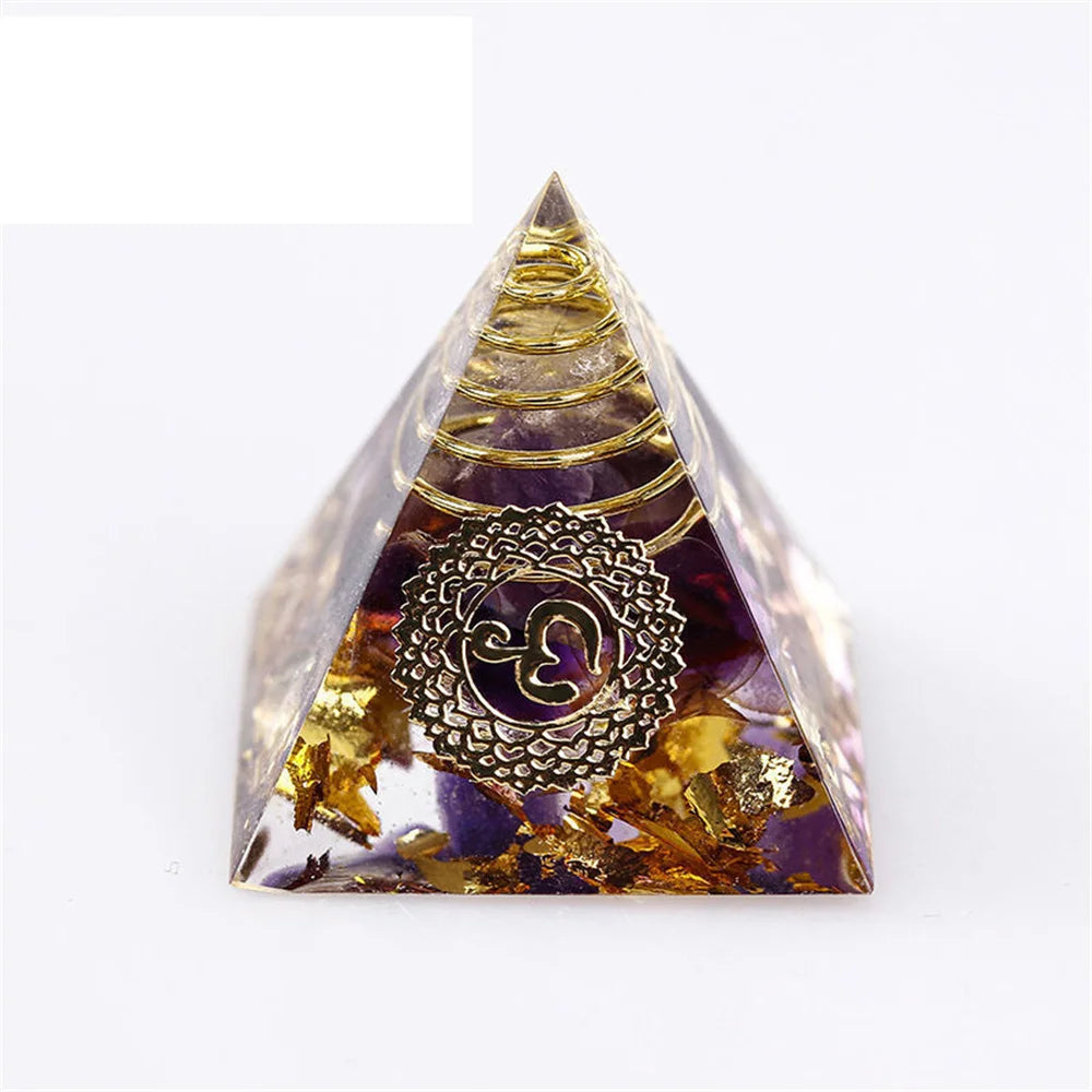 🔮 Spiritual Abacus 5cm Orgonite Amethyst Pyramid – Reiki Energy Generator for Healing & Protection