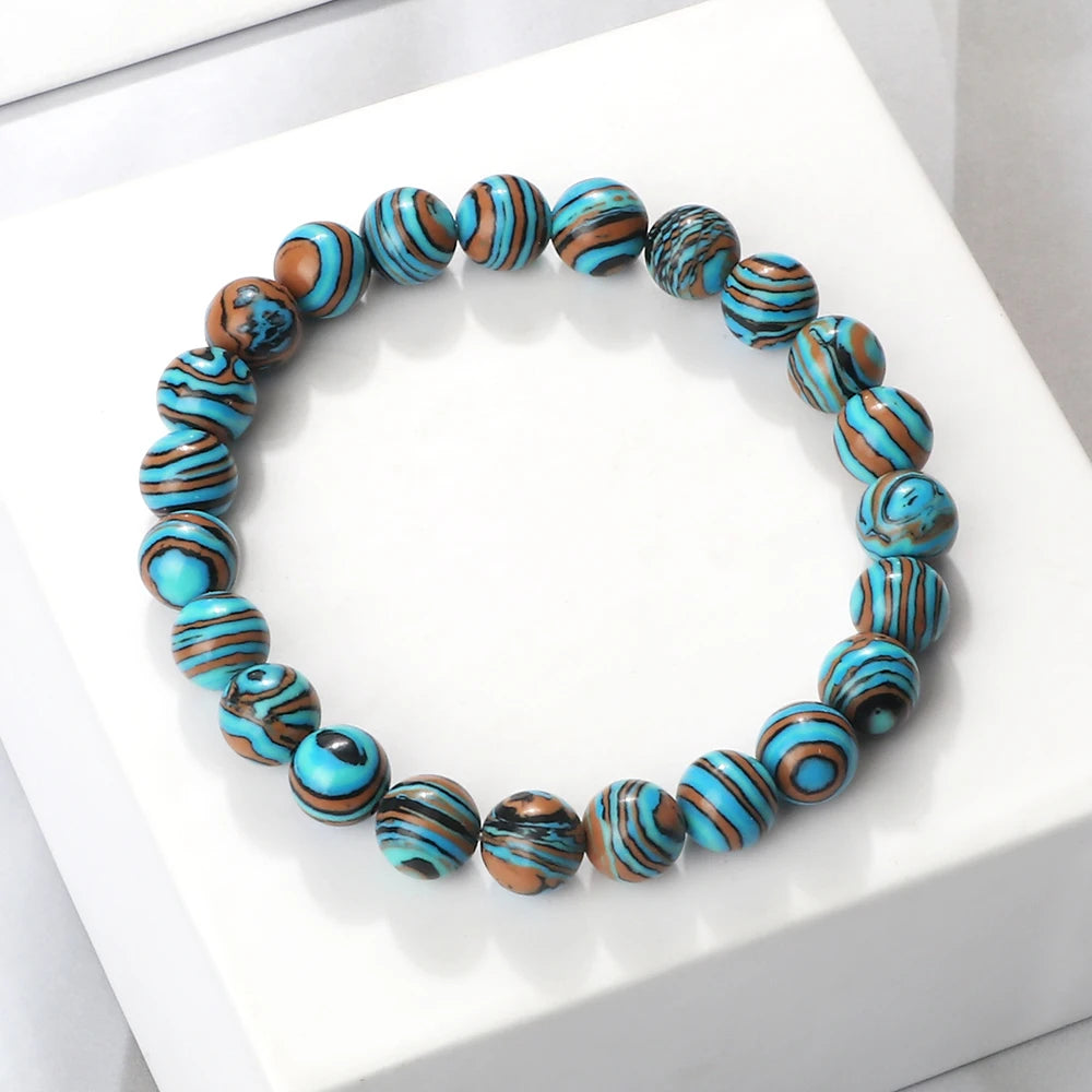 🔷 Blue Malachite Chakra Mala Bracelet – Natural Stone Buddhist Prayer Beads Healing Strand Bracelet for Yoga, Meditation & Energy Balance by Spiritual Abacus