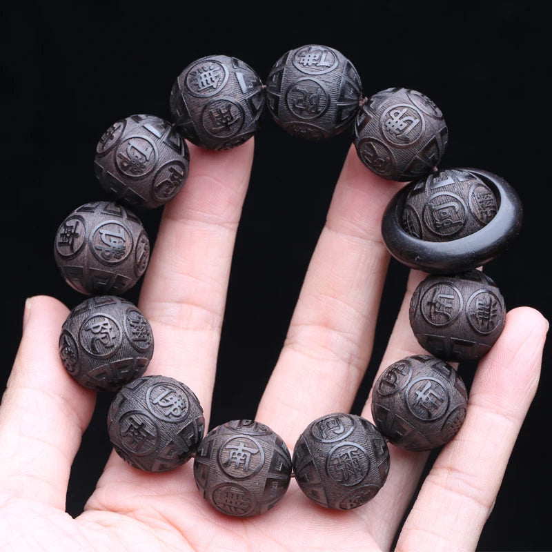 Spiritual Abacus 12-Bead Tibetan Black Wood Bracelet – Genuine Natural Beads for Prayer & Protection