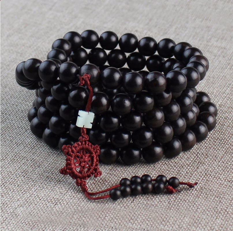 🧘♂️ Spiritual Abacus Natural Ebony Wood Mala Bracelet – Buddhist Meditation & Prayer Beads
