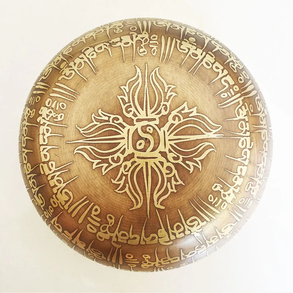 🥣 Nepal Handmade Singing Bowl Set – Buddha Mantra Design