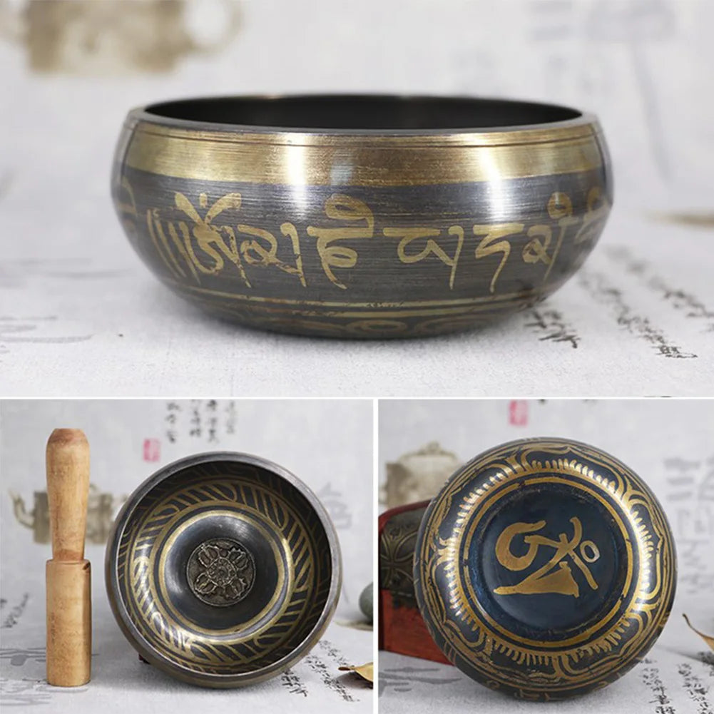 Spiritual Abacus 🥣 Tibetan Singing Bowl Set – Lotus Design for Meditation & Chakra Healing