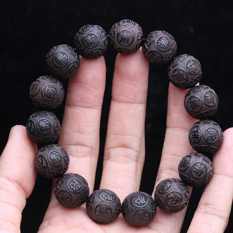 Spiritual Abacus 12-Bead Tibetan Black Wood Bracelet – Genuine Natural Beads for Prayer & Protection