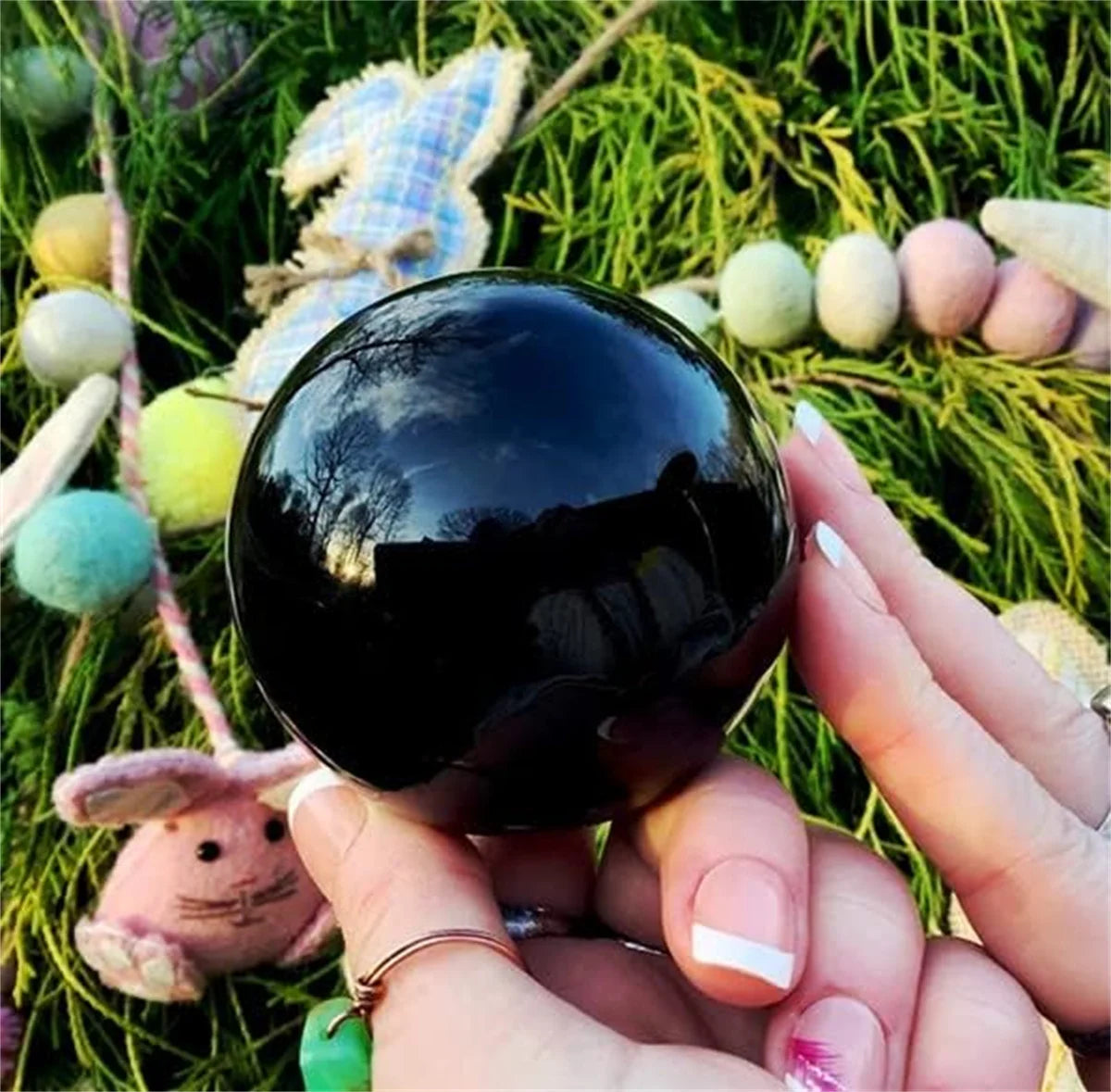 ⚫ Spiritual Abacus Black Obsidian Sphere – Protection & Divination Crystal Ball
