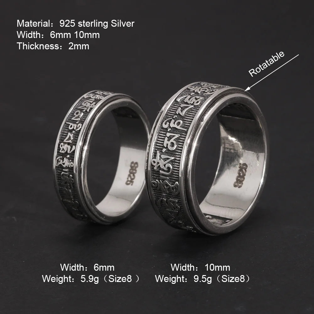 Spiritual Abacus 925 Sterling Silver Tibetan Spinner Ring – Om Mani Padme Hum Mantra for Men