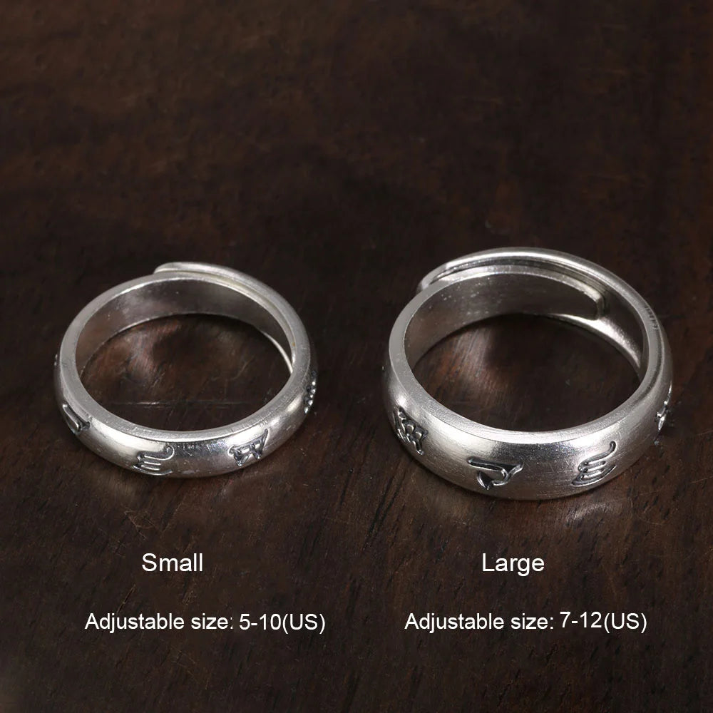 Genuine Sterling Silver 999 Hammer Pattern Men'S and Women'S Rings Six-Character Mantra Simple Jewelry