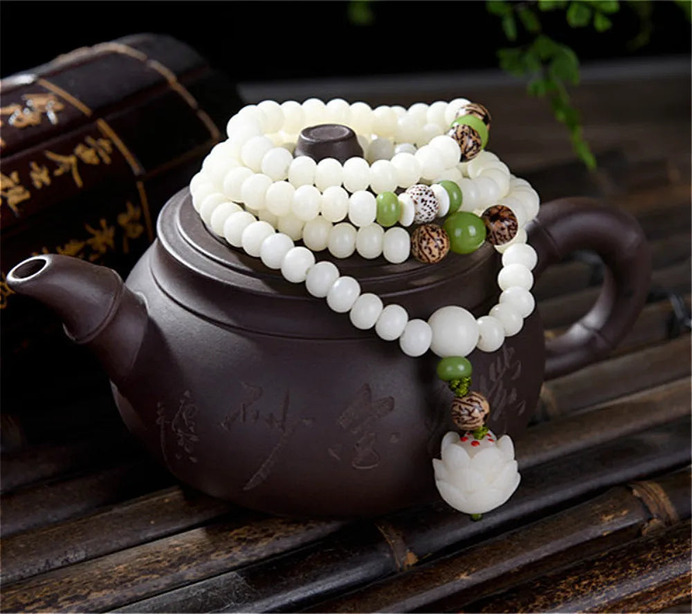 Spiritual Abacus 108 Bodhi Root Lotus Mala Bracelet