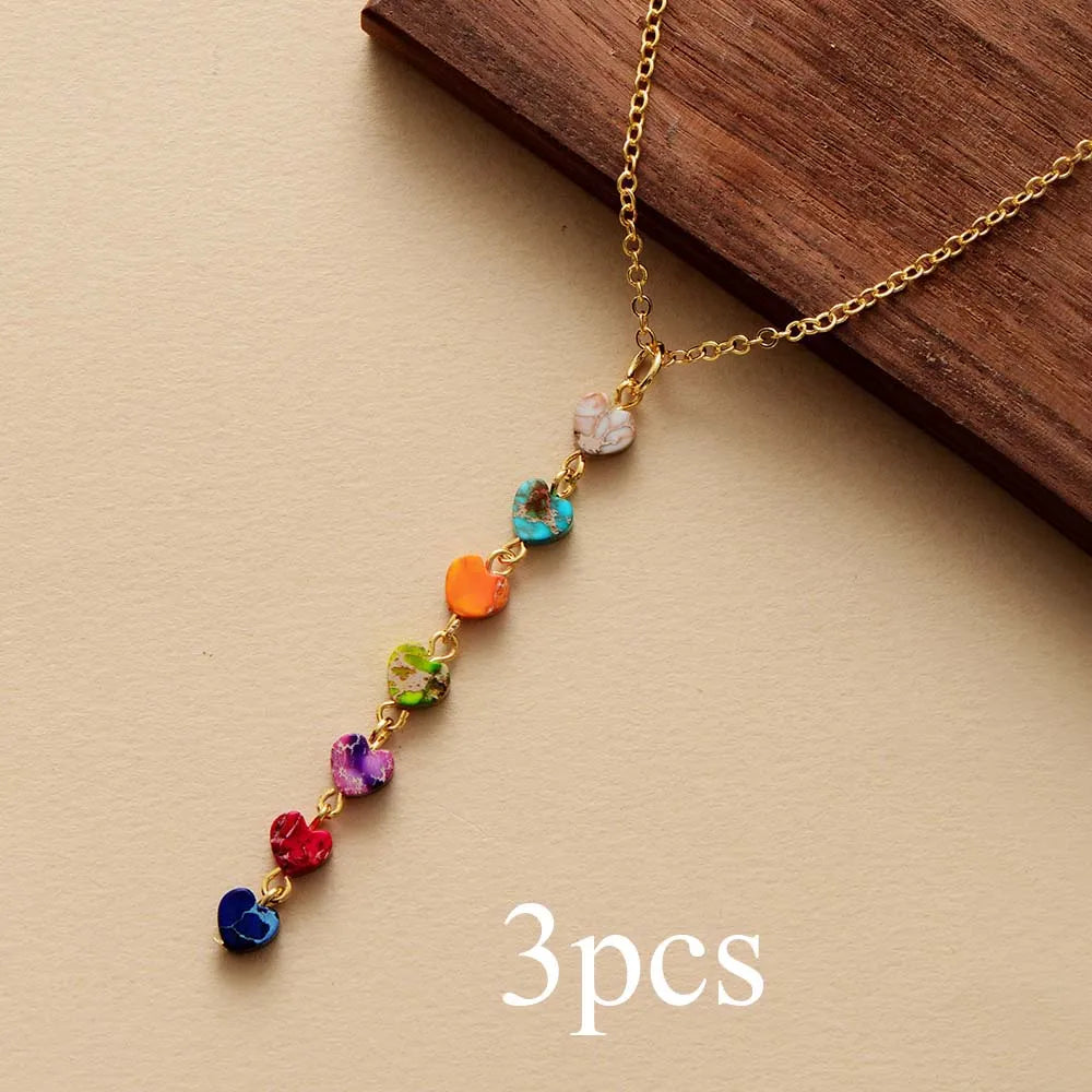 💖 Spiritual Abacus 7-Chakra Heart Pendant Necklace – Gold-Plated Minimalist Spiritual Jewelry