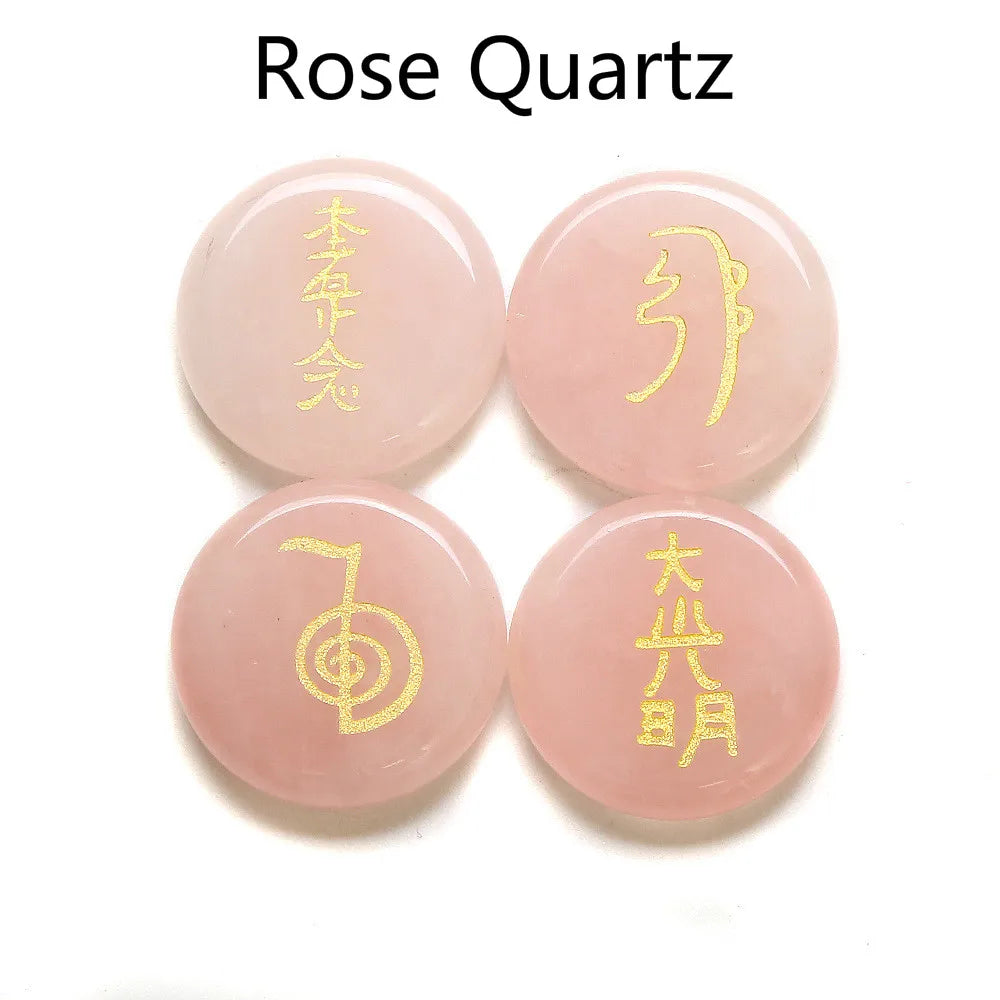 Spiritual Abacus 4-Piece Reiki Healing Stone Set – Natural Semi-Precious Crystal Slabs with Reiki Symbols (10 Color Options)