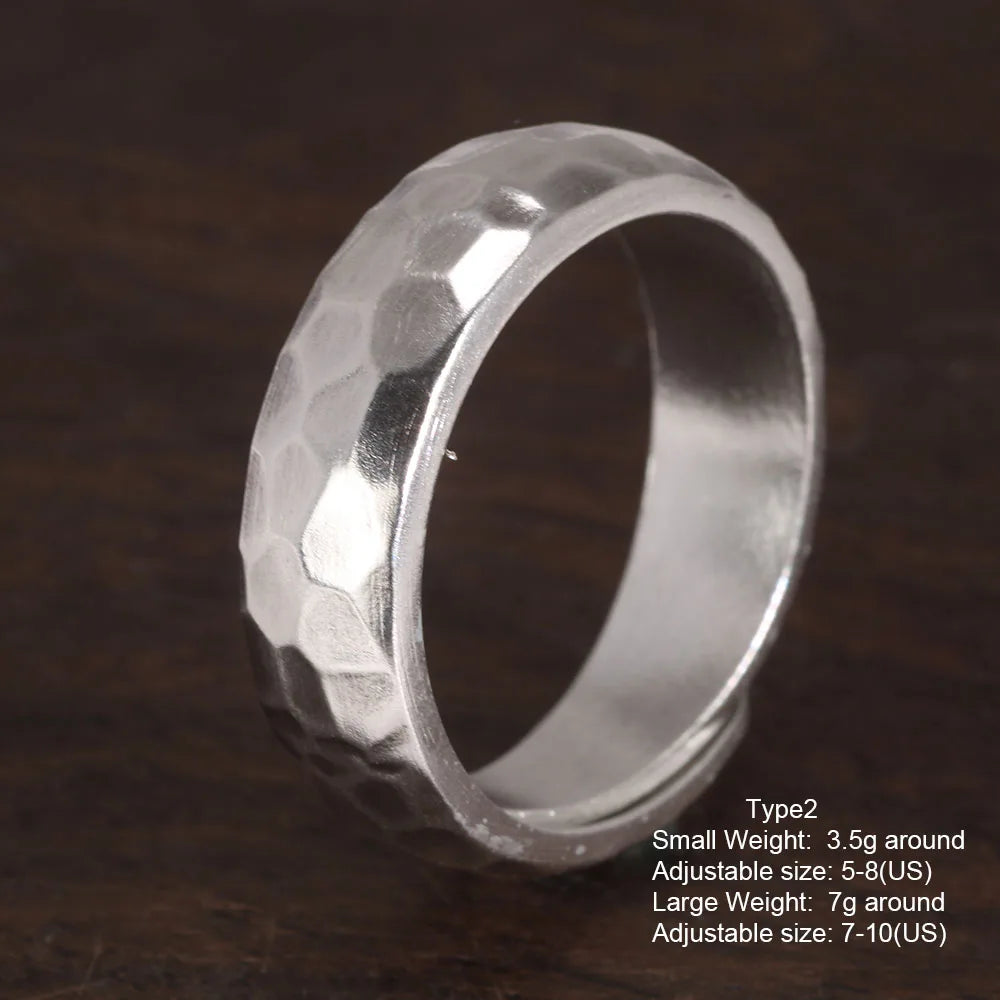 Genuine Sterling Silver 999 Hammer Pattern Men'S and Women'S Rings Six-Character Mantra Simple Jewelry