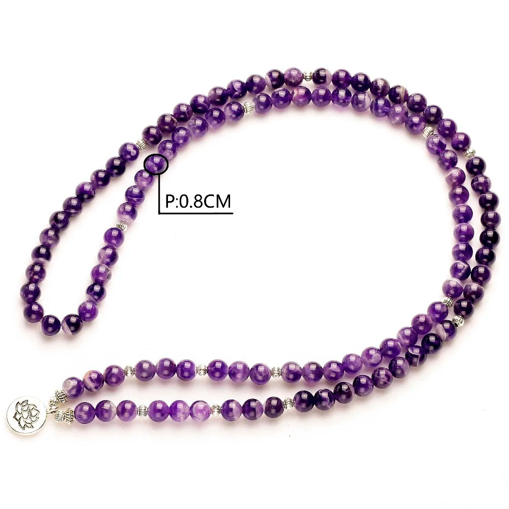 💜 Spiritual Abacus Purple Quartz 108 Mala Bracelet – Energy Healing Lotus Beads for Meditation & Yoga