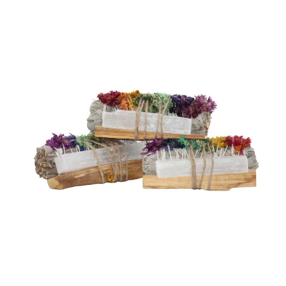 Spiritual Abacus Smudge & Crystal Cleansing Bundle Chakra Sage + Selenite Wand – Energy Clearing Kit for Crystals, Space & Spirit