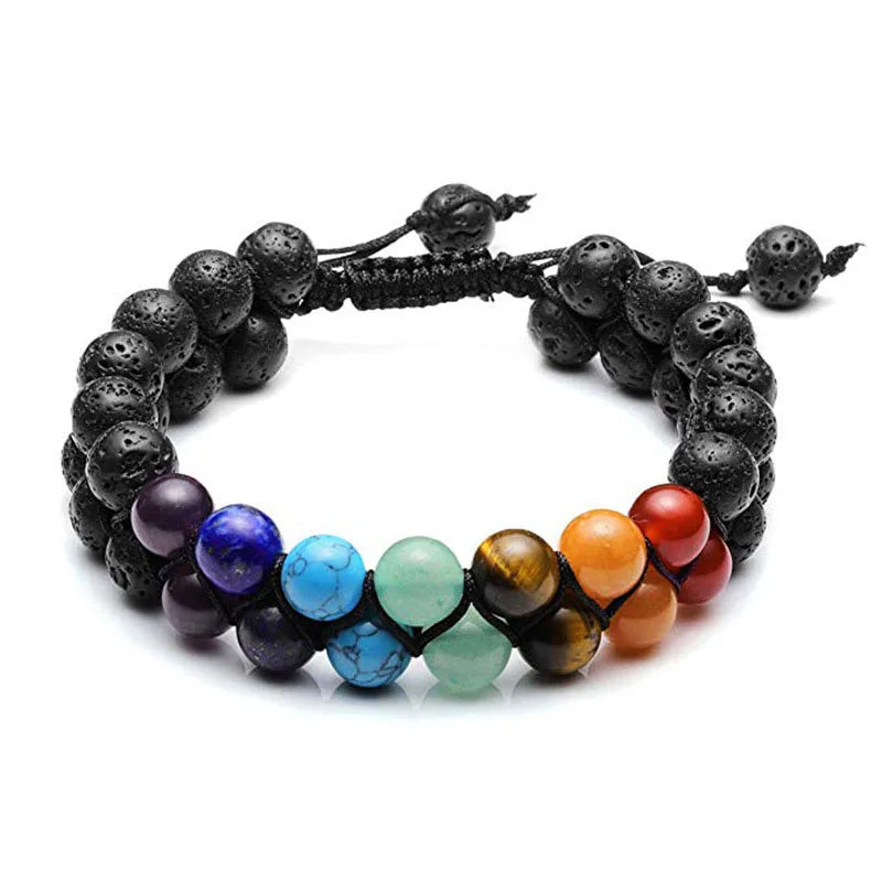 Spiritual Abacus 🌈 Double Layer 7 Chakra Healing Bracelet – Lava Stone & Gem Beads