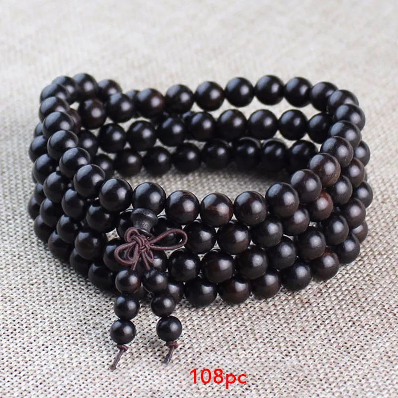 🧘♂️ Spiritual Abacus Natural Ebony Wood Mala Bracelet – Buddhist Meditation & Prayer Beads