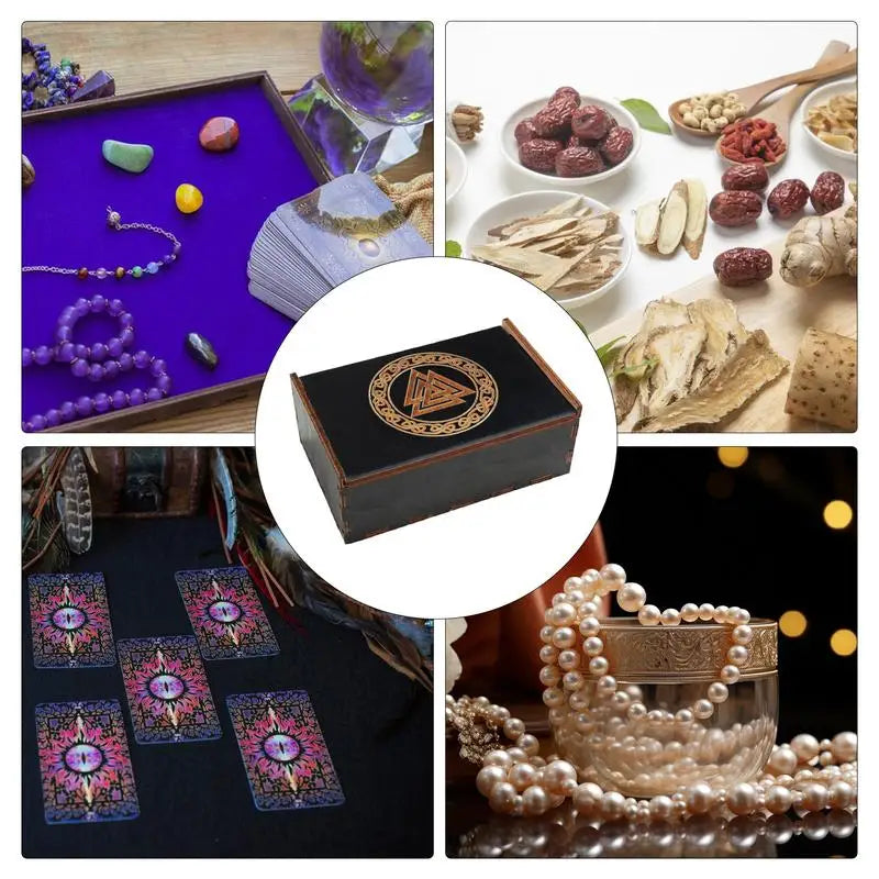 🌲 Handcrafted Wooden Tarot Card Box with Sliding Lid Vintage-Style Organizer for Tarot Decks, Crystals, or Jewelry – by Spiritual Abacus