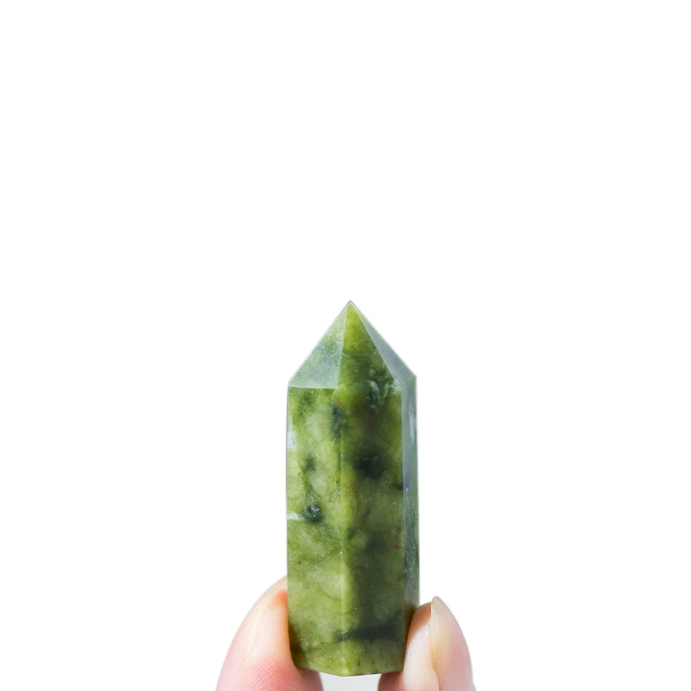Spiritual Abacus Green Jade Crystal Wand Polished Hexagonal Point – 1.57" to 3.14" Obelisk for Reiki, Healing & Energy Work