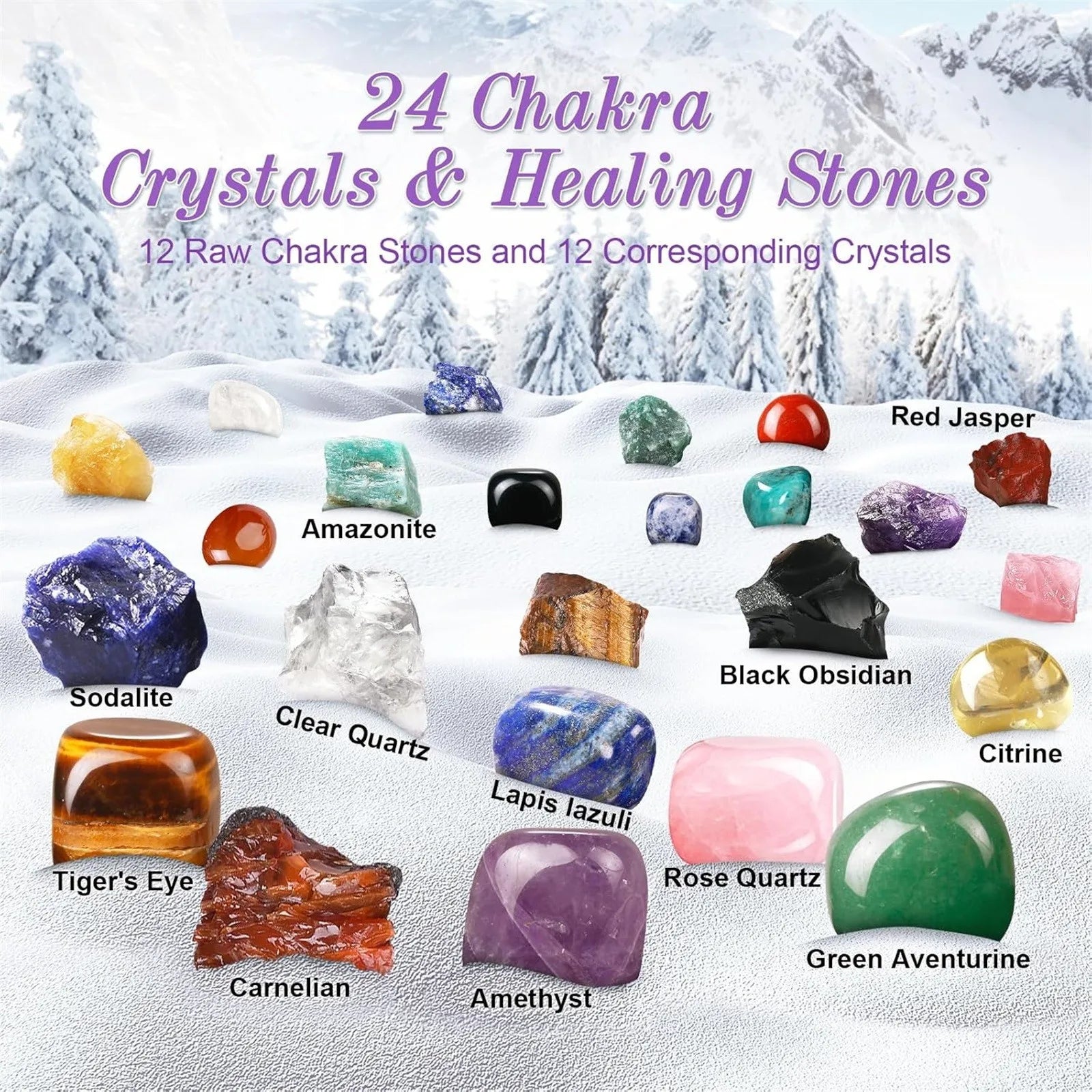 🎄 24-Day Crystal Advent Calendar – Natural Healing Stones Countdown Set Holiday Gift Box with 24 Unique Crystals by Spiritual Abacus