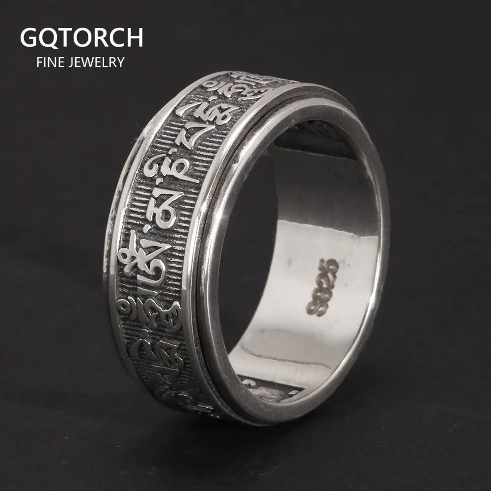 Spiritual Abacus 925 Sterling Silver Tibetan Spinner Ring – Om Mani Padme Hum Mantra for Men