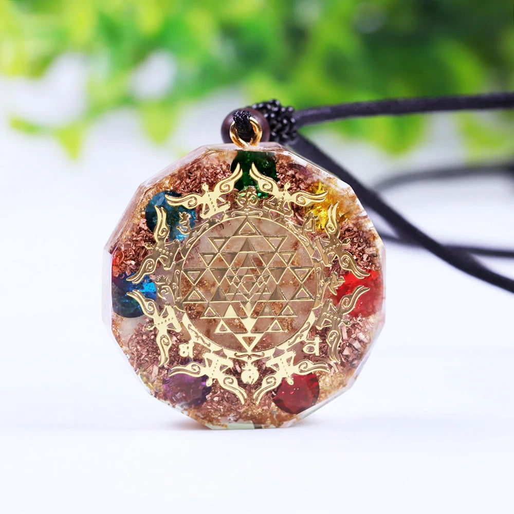 ✨ Spiritual Abacus Luminous Orgonite Sri Yantra Pendant – Chakra Healing & EMF Protection Necklace