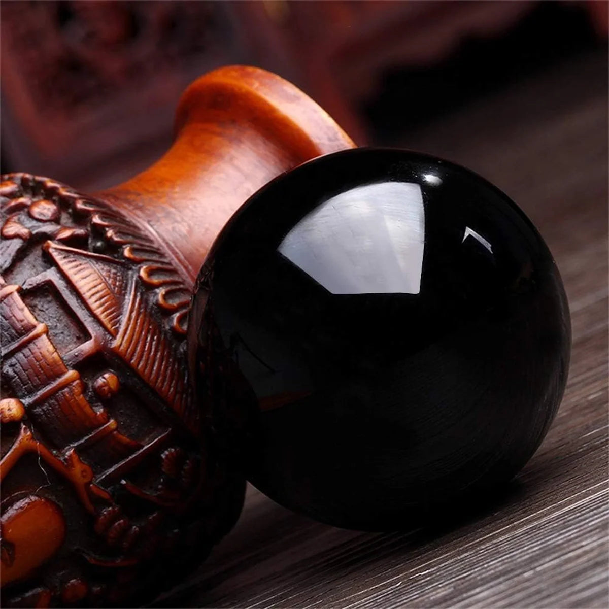 ⚫ Spiritual Abacus Black Obsidian Sphere – Protection & Divination Crystal Ball