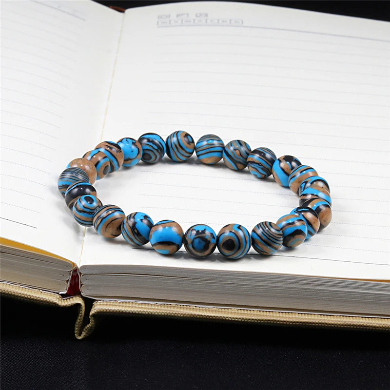 🔷 Blue Malachite Chakra Mala Bracelet – Natural Stone Buddhist Prayer Beads Healing Strand Bracelet for Yoga, Meditation & Energy Balance by Spiritual Abacus