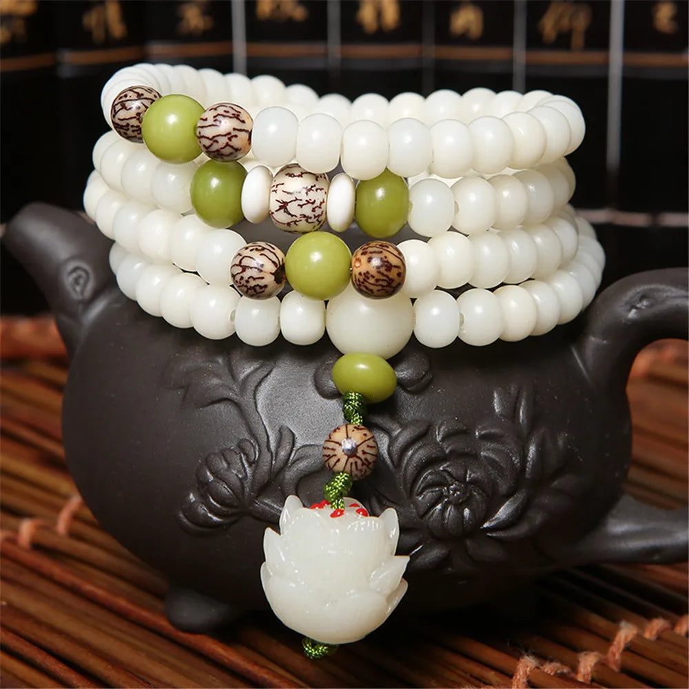 Spiritual Abacus 108 Bodhi Root Lotus Mala Bracelet