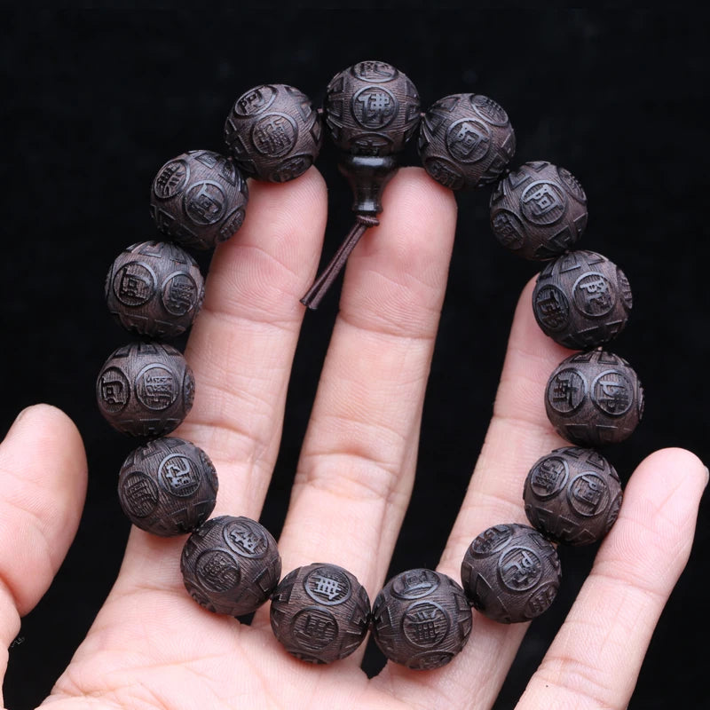 Spiritual Abacus 12-Bead Tibetan Black Wood Bracelet – Genuine Natural Beads for Prayer & Protection