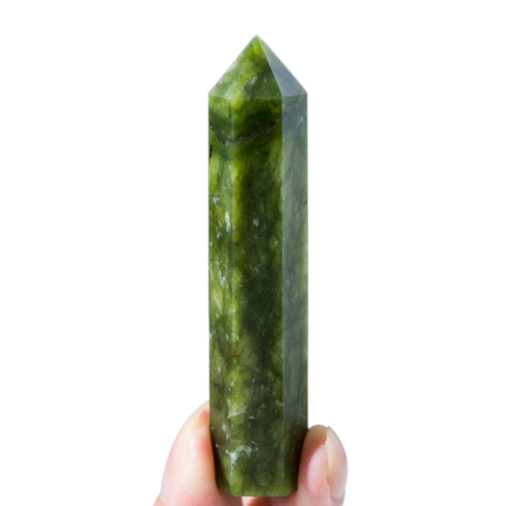 Spiritual Abacus Green Jade Crystal Wand Polished Hexagonal Point – 1.57" to 3.14" Obelisk for Reiki, Healing & Energy Work