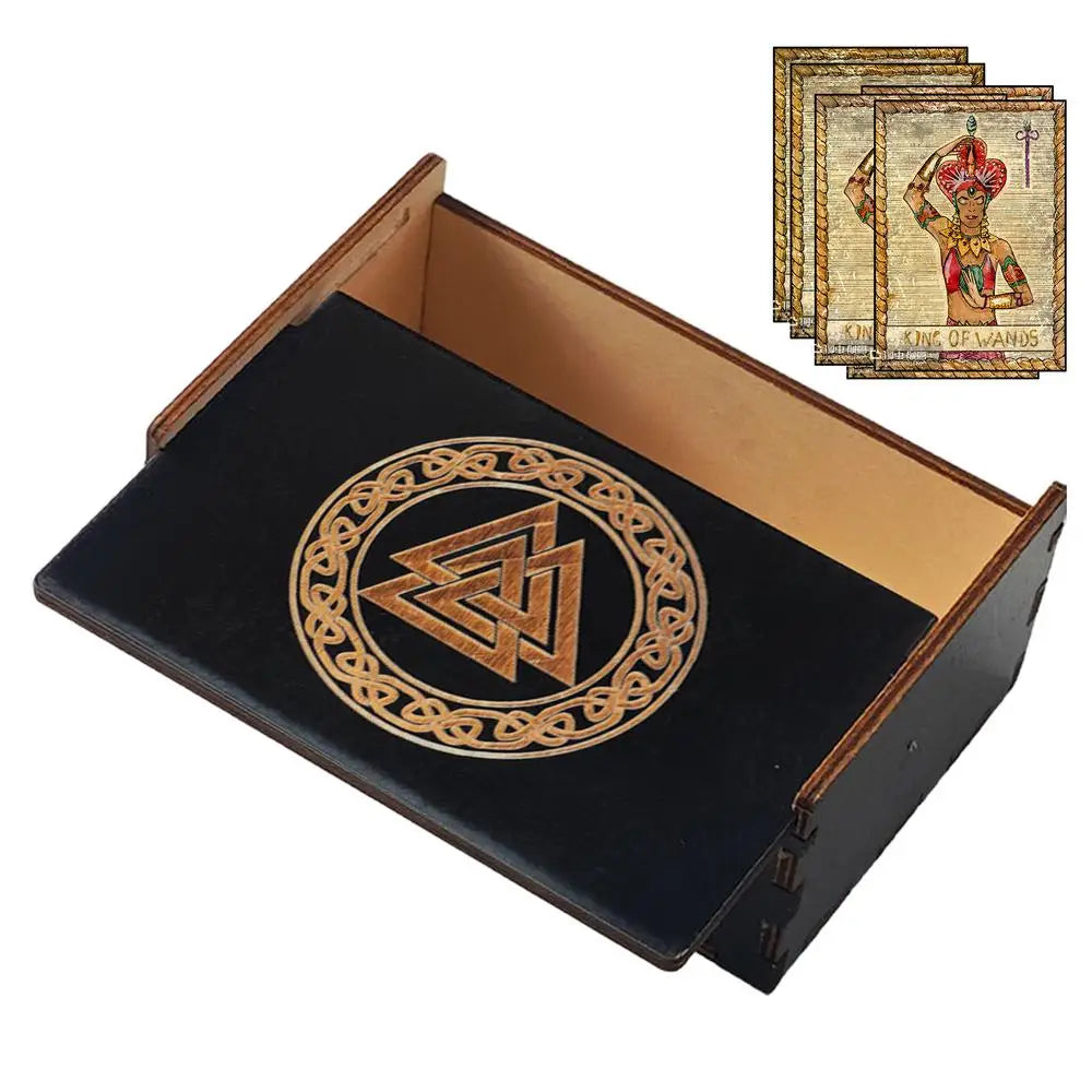 🌲 Handcrafted Wooden Tarot Card Box with Sliding Lid Vintage-Style Organizer for Tarot Decks, Crystals, or Jewelry – by Spiritual Abacus