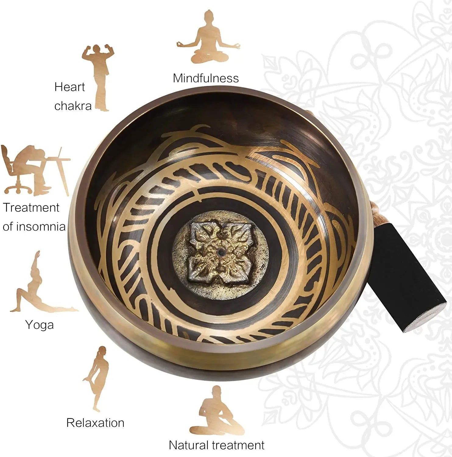 🥣 Nepal Handmade Singing Bowl Set – Buddha Mantra Design
