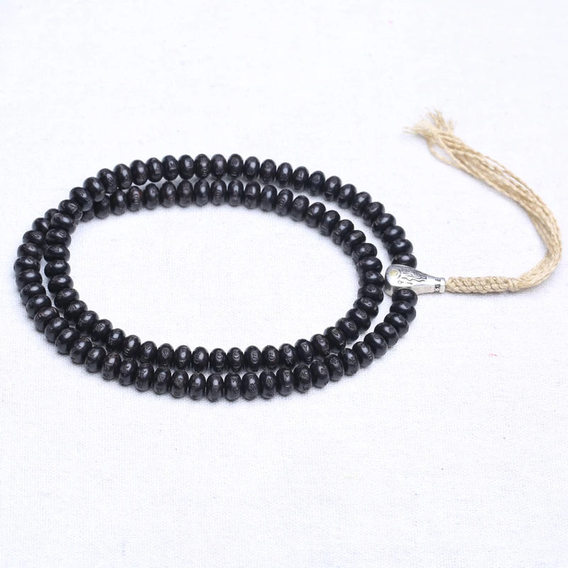 Spiritual Abacus Natural Ebony 108 Mala Beads – Six-Character Mantra Tibetan Meditation Necklace