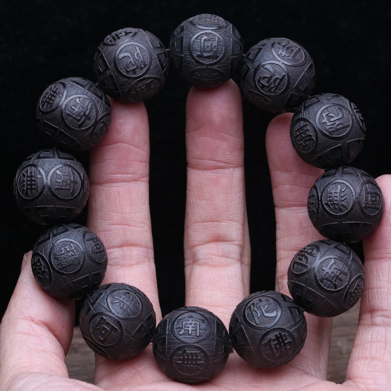 Spiritual Abacus 12-Bead Tibetan Black Wood Bracelet – Genuine Natural Beads for Prayer & Protection