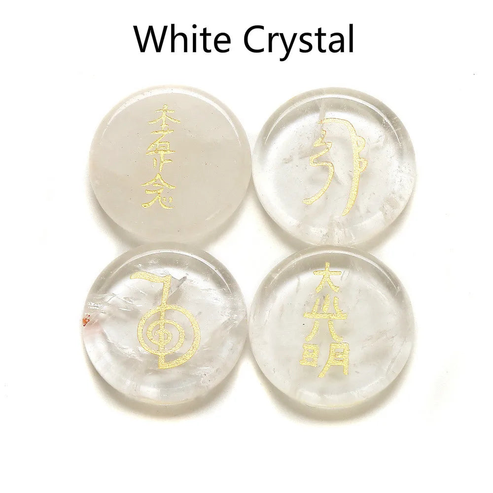 Spiritual Abacus 4-Piece Reiki Healing Stone Set – Natural Semi-Precious Crystal Slabs with Reiki Symbols (10 Color Options)