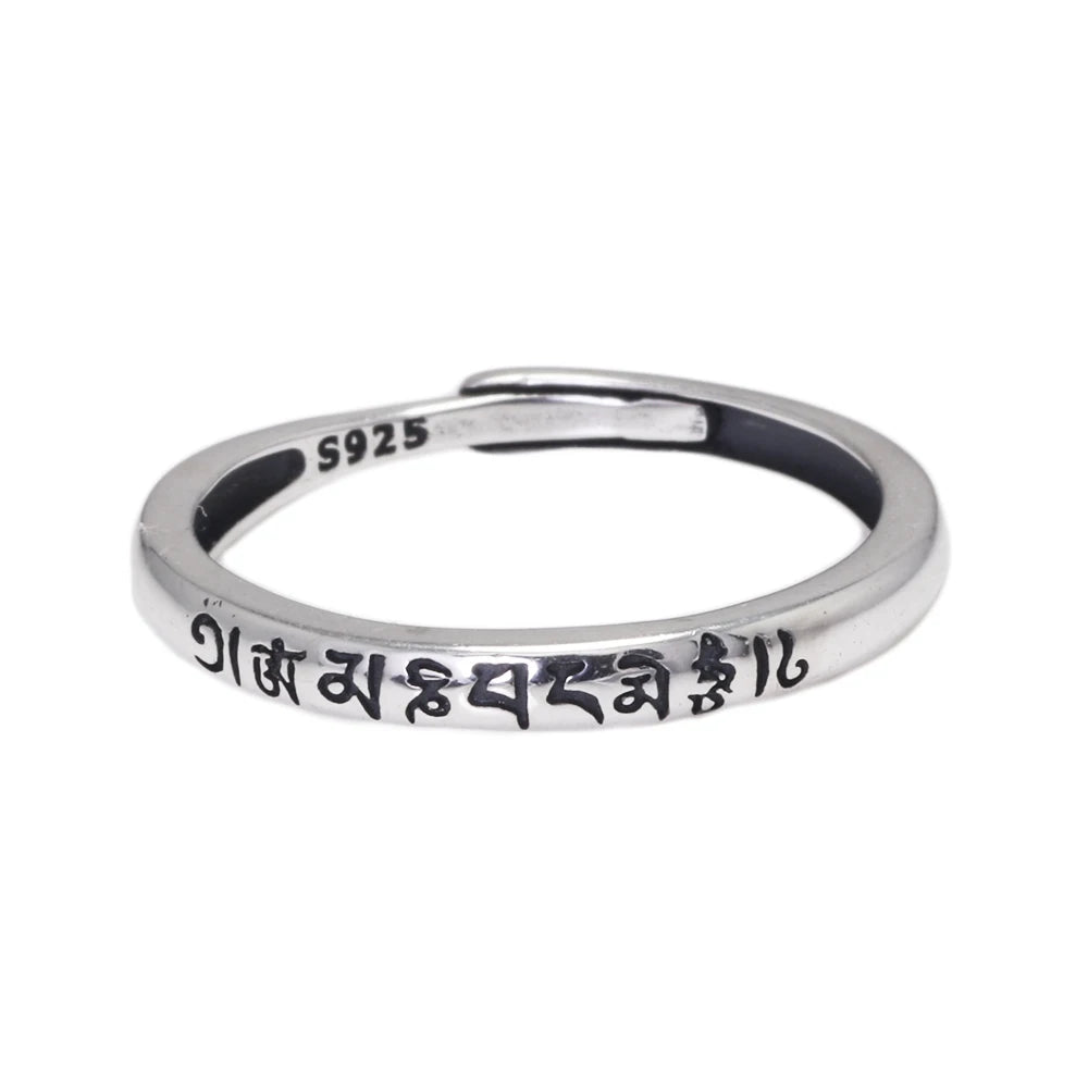 Spiritual Abacus 925 Sterling Silver Tibetan Buddha Ring – Adjustable Tail Ring with OM Mani Padme Hum for Men & Women