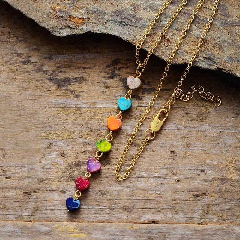 💖 Spiritual Abacus 7-Chakra Heart Pendant Necklace – Gold-Plated Minimalist Spiritual Jewelry