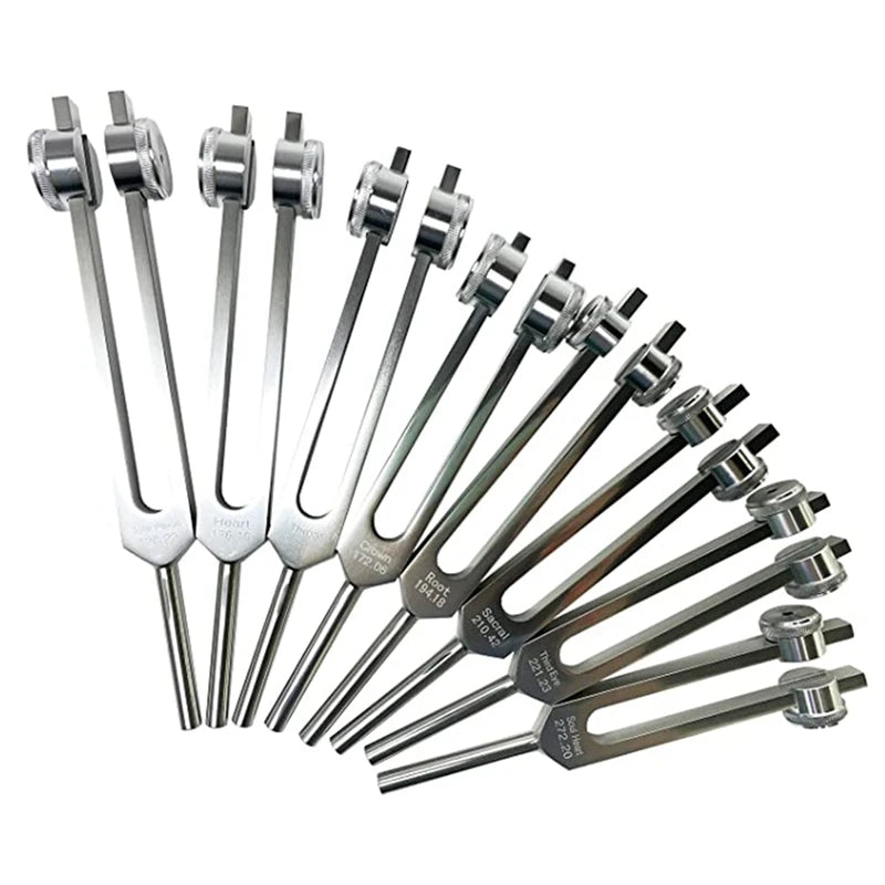Spiritual Abacus 8-Piece Chakra Tuning Fork Set – Silver Healing Forks for Meditation, Energy Alignment & Sound Therapy