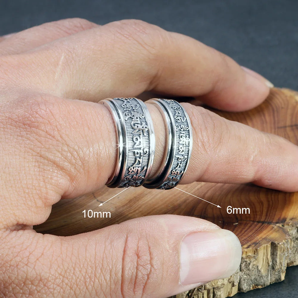 Spiritual Abacus 925 Sterling Silver Tibetan Spinner Ring – Om Mani Padme Hum Mantra for Men