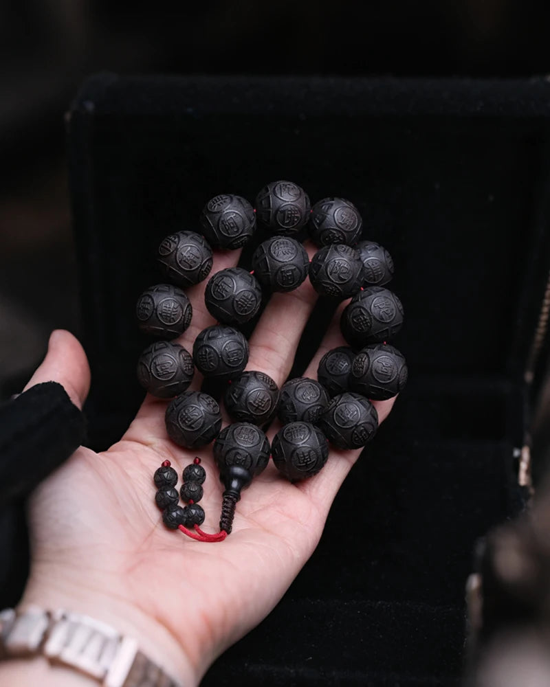 Spiritual Abacus 12-Bead Tibetan Black Wood Bracelet – Genuine Natural Beads for Prayer & Protection