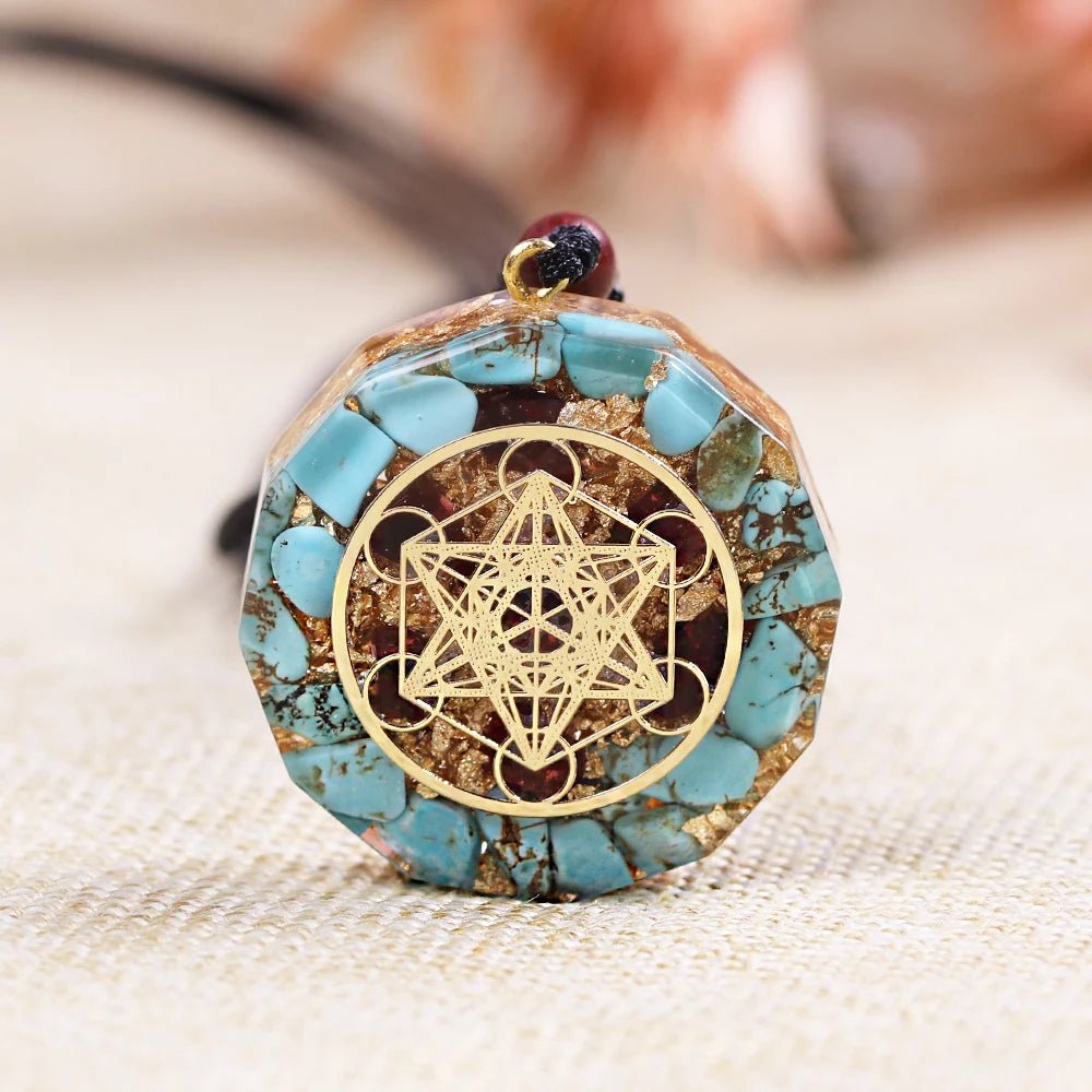 🔷 Spiritual Abacus Orgonite Pendant – Natural Turquoise EMF Protection & Healing Energy Necklace
