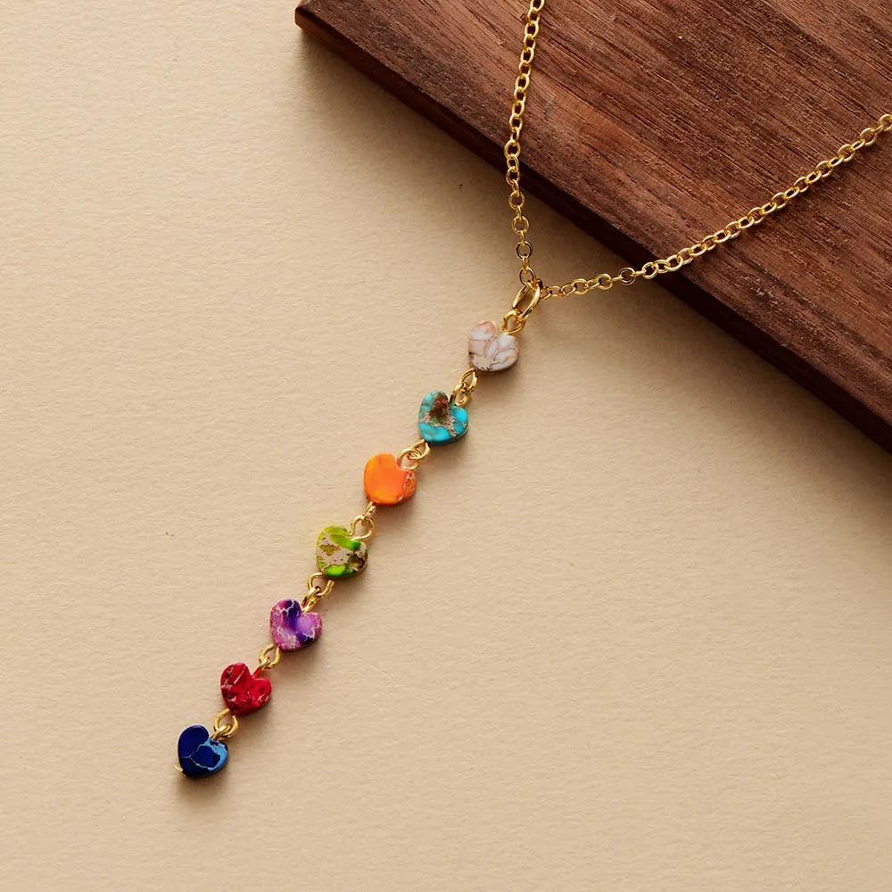 💖 Spiritual Abacus 7-Chakra Heart Pendant Necklace – Gold-Plated Minimalist Spiritual Jewelry