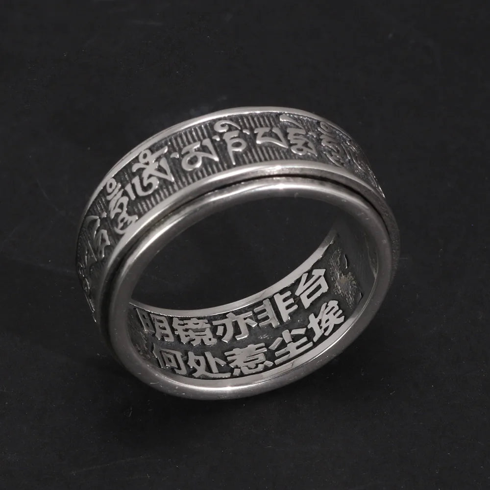 Spiritual Abacus 925 Sterling Silver Tibetan Spinner Ring – Om Mani Padme Hum Mantra for Men
